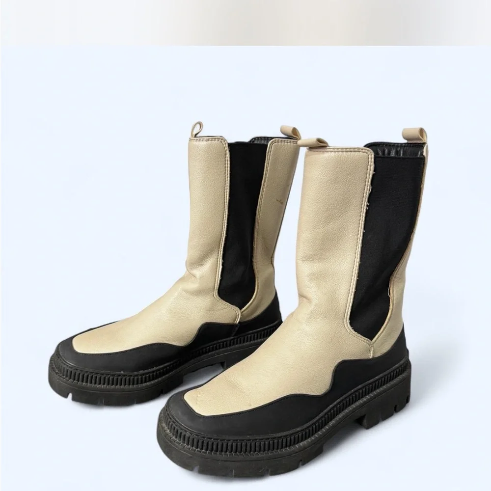 Marco Tozzi Chunky Platform Lug Sole Chelsea Boots EU40 Sz9 Y2K Moto Cream/Black